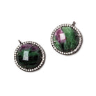 17mm Black Gold Bezel White CZ & Ruby in Zoisite Coin Pendant 1 pc - Beadsofcambay.com