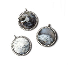 17mm Black Gold Bezeled White CZ & Dendritic Opal Coin Pendant 1 pc - Beadsofcambay.com