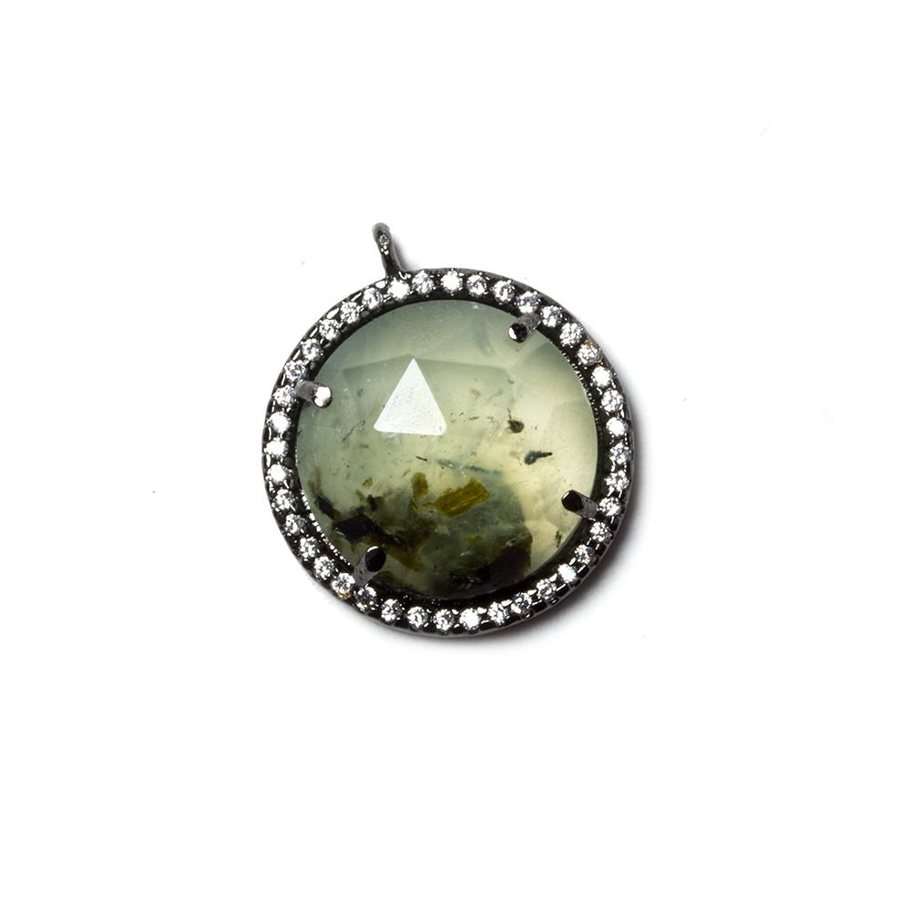 17mm Black Gold Bezeled White CZ & Dendritic Prehnite Coin Pendant 1 pc - Beadsofcambay.com