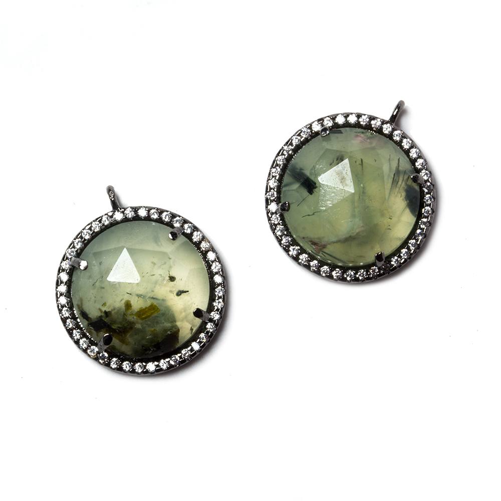 17mm Black Gold Bezeled White CZ & Dendritic Prehnite Coin Pendant 1 pc - Beadsofcambay.com