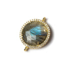 17mm Gold Bezel CZ and Labradorite Coin Connector 1 focal bead - Beadsofcambay.com