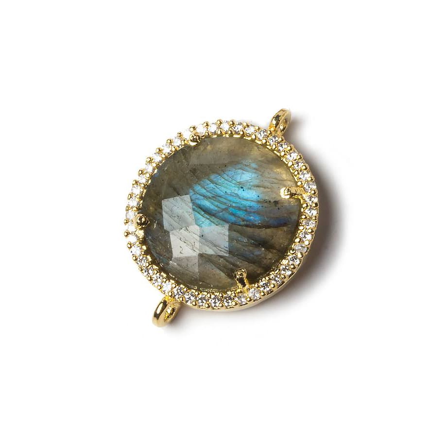 17mm Gold Bezel CZ and Labradorite Coin Connector 1 focal bead - Beadsofcambay.com