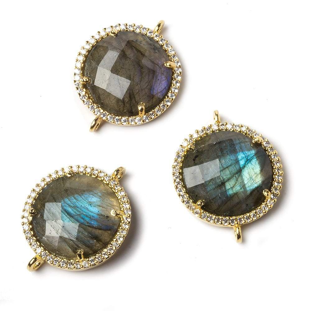 17mm Gold Bezel CZ and Labradorite Coin Connector 1 focal bead - Beadsofcambay.com