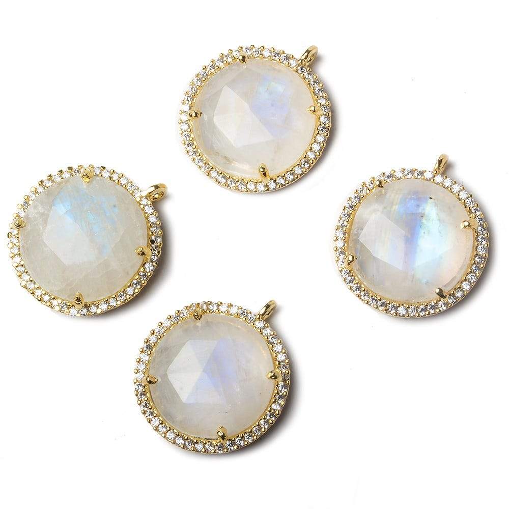 17mm Gold Bezel CZ and Rainbow Moonstone Coin Pendant 1 focal bead - Beadsofcambay.com
