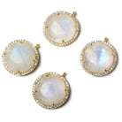 17mm Gold Bezel CZ and Rainbow Moonstone Coin Pendant 1 focal bead - Beadsofcambay.com