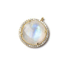 17mm Gold Bezel CZ and Rainbow Moonstone Coin Pendant 1 focal bead - Beadsofcambay.com