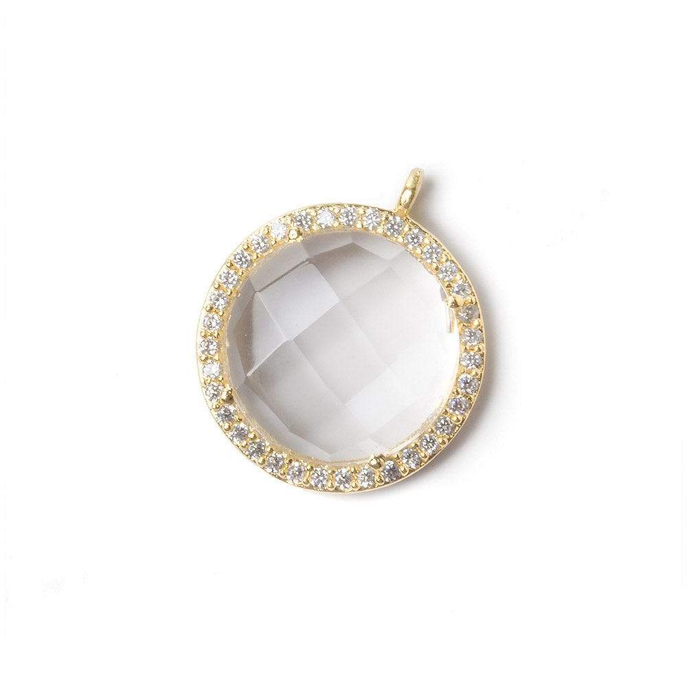 17mm Gold Bezel White CZ and Crystal Quartz Coin Pendant 1 focal bead - Beadsofcambay.com