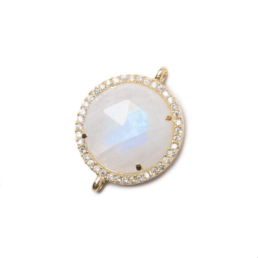 17mm Gold Bezel White CZ and Rainbow Moonstone Coin Pendant 1 focal bead - Beadsofcambay.com