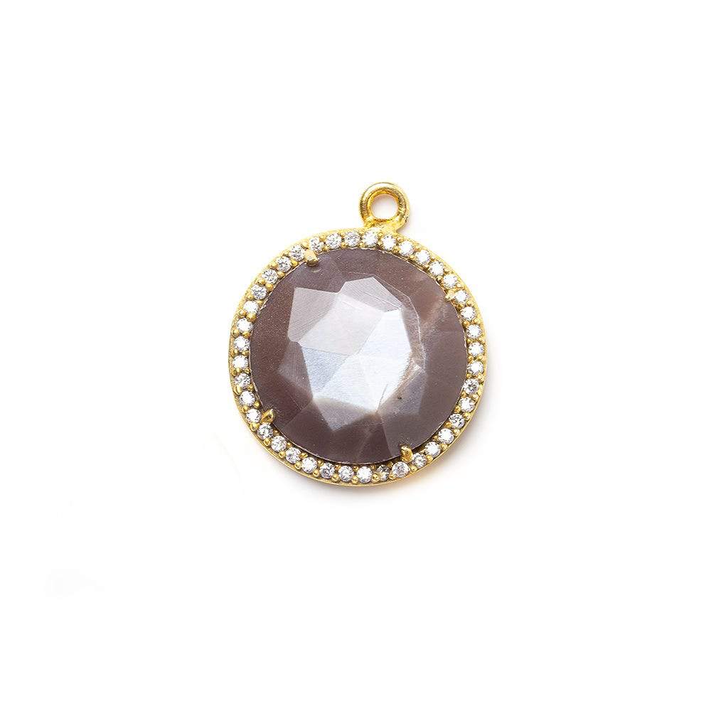 17mm Gold CZ Bezel & Chocolate Moonstone faceted coin Pendant 1 piece - Beadsofcambay.com