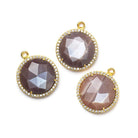 17mm Gold CZ Bezel & Chocolate Moonstone faceted coin Pendant 1 piece - Beadsofcambay.com