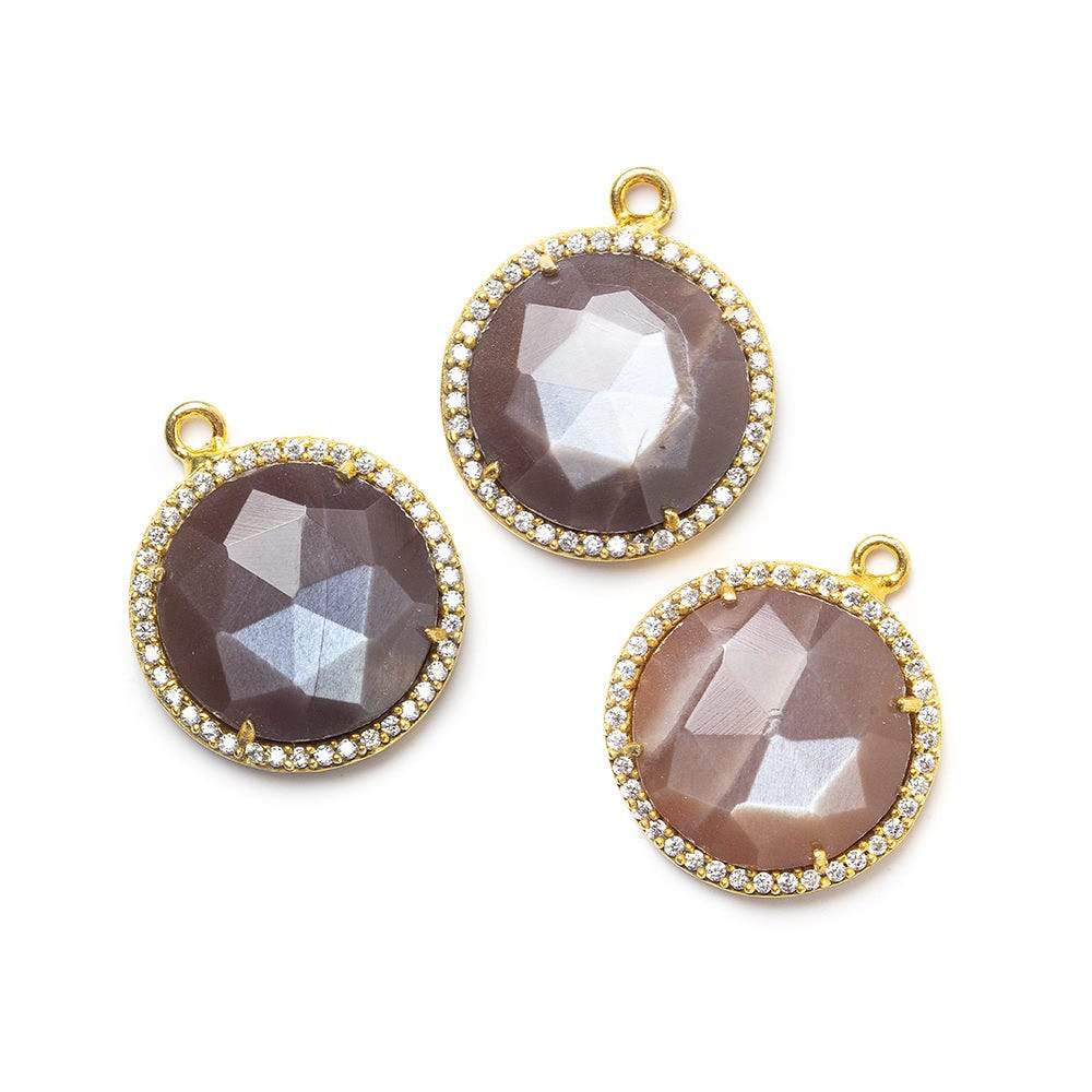 17mm Gold CZ Bezel & Chocolate Moonstone faceted coin Pendant 1 piece - Beadsofcambay.com