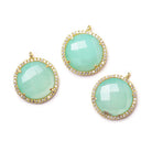17mm Gold CZ Bezel Seafoam Chalcedony Coin Pendant 1 piece - Beadsofcambay.com