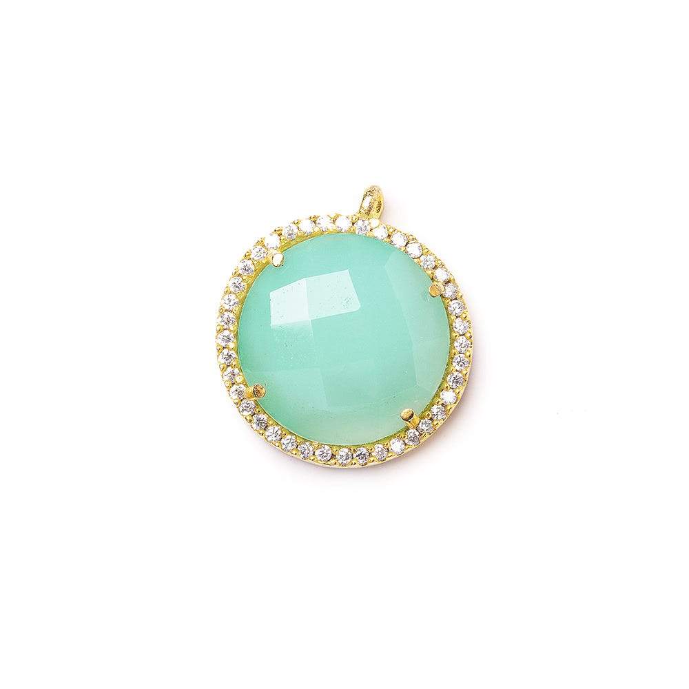 17mm Gold CZ Bezel Seafoam Chalcedony Coin Pendant 1 piece - Beadsofcambay.com