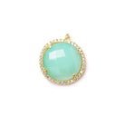 17mm Gold CZ Bezel Seafoam Chalcedony Coin Pendant 1 piece - Beadsofcambay.com