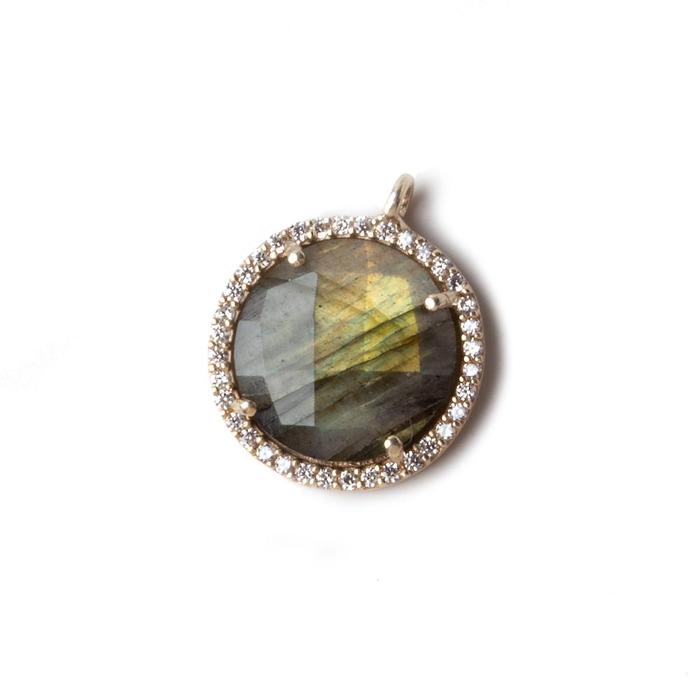 17mm Rose Gold .925 CZ Bezel Labradorite Coin Pendant 1 piece - Beadsofcambay.com