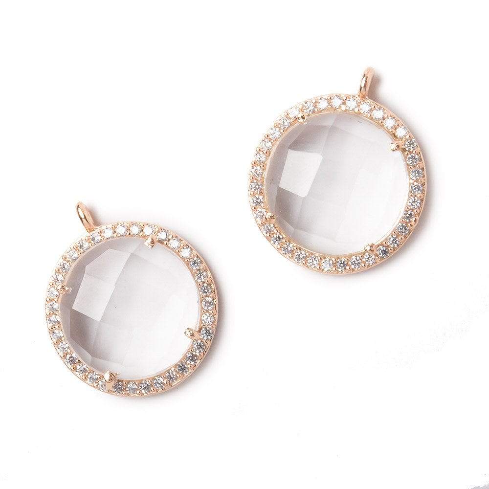 17mm Rose Gold Bezel White CZ and Crystal Quartz Coin Pendant 1 focal bead - Beadsofcambay.com