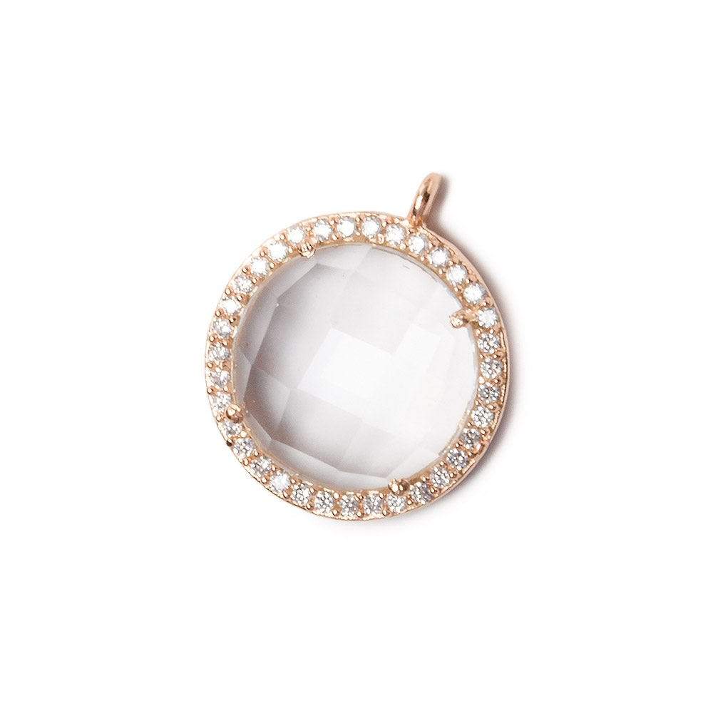 17mm Rose Gold Bezel White CZ and Crystal Quartz Coin Pendant 1 focal bead - Beadsofcambay.com