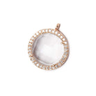 17mm Rose Gold Bezel White CZ and Crystal Quartz Coin Pendant 1 focal bead - Beadsofcambay.com
