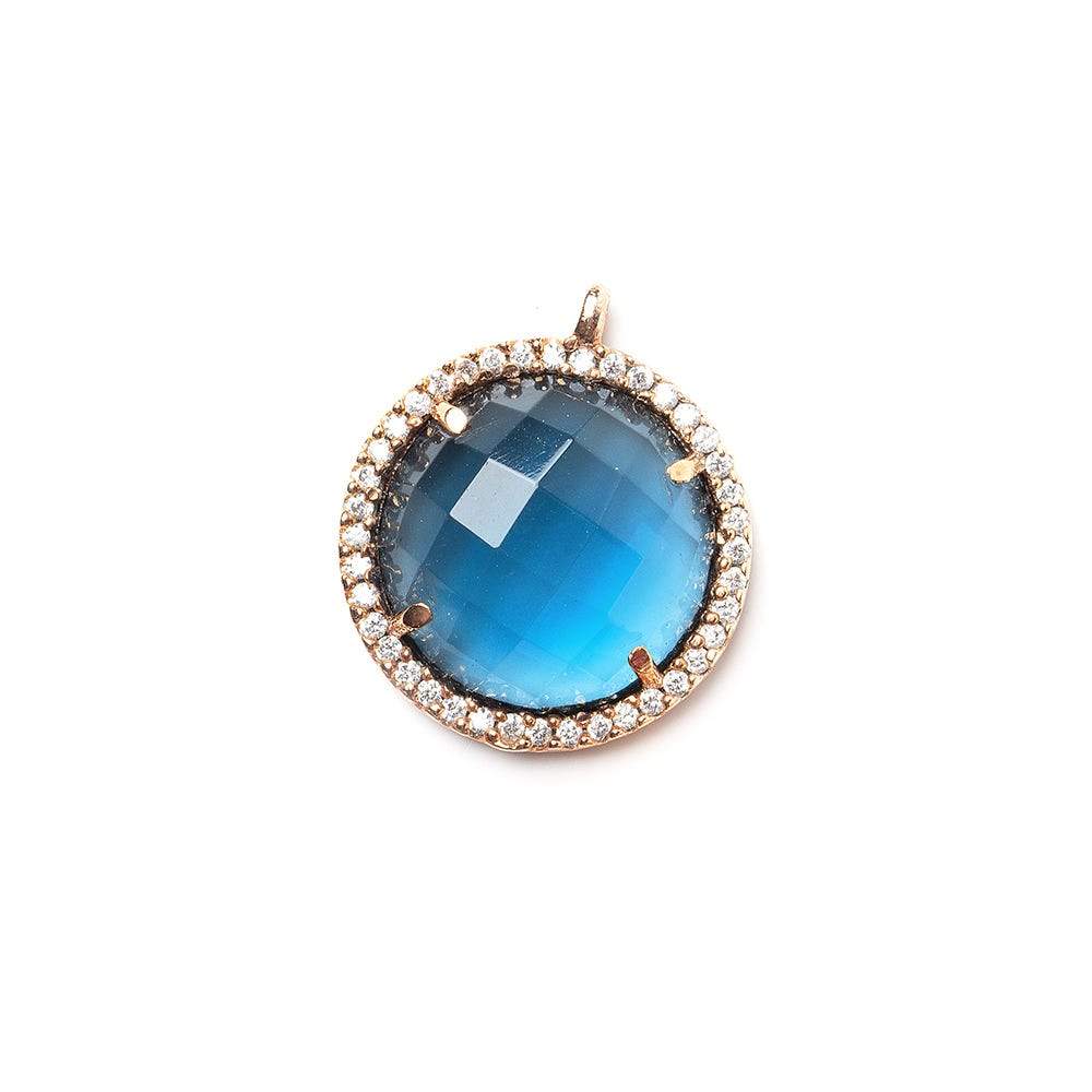 17mm Rose Gold CZ Bezel & London Blue Quartz faceted coin Pendant 1 piece - Beadsofcambay.com