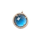 17mm Rose Gold CZ Bezel & London Blue Quartz faceted coin Pendant 1 piece - Beadsofcambay.com