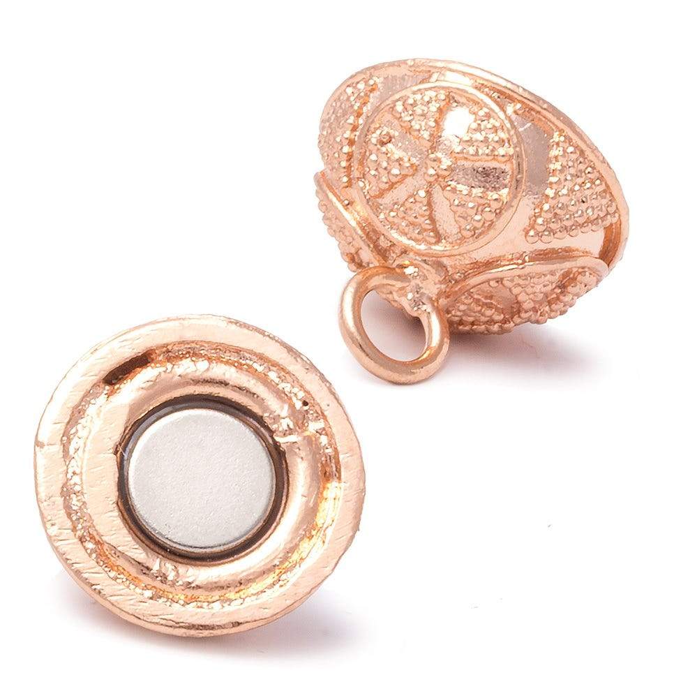 17mm Rose Gold plated Magnetic Clasp Roval Miligrain Circle Triangle 1 piece - Beadsofcambay.com