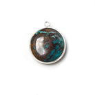 17mm Silver Bezeled Chrysocolla plain coin Pendant 1 piece - Beadsofcambay.com
