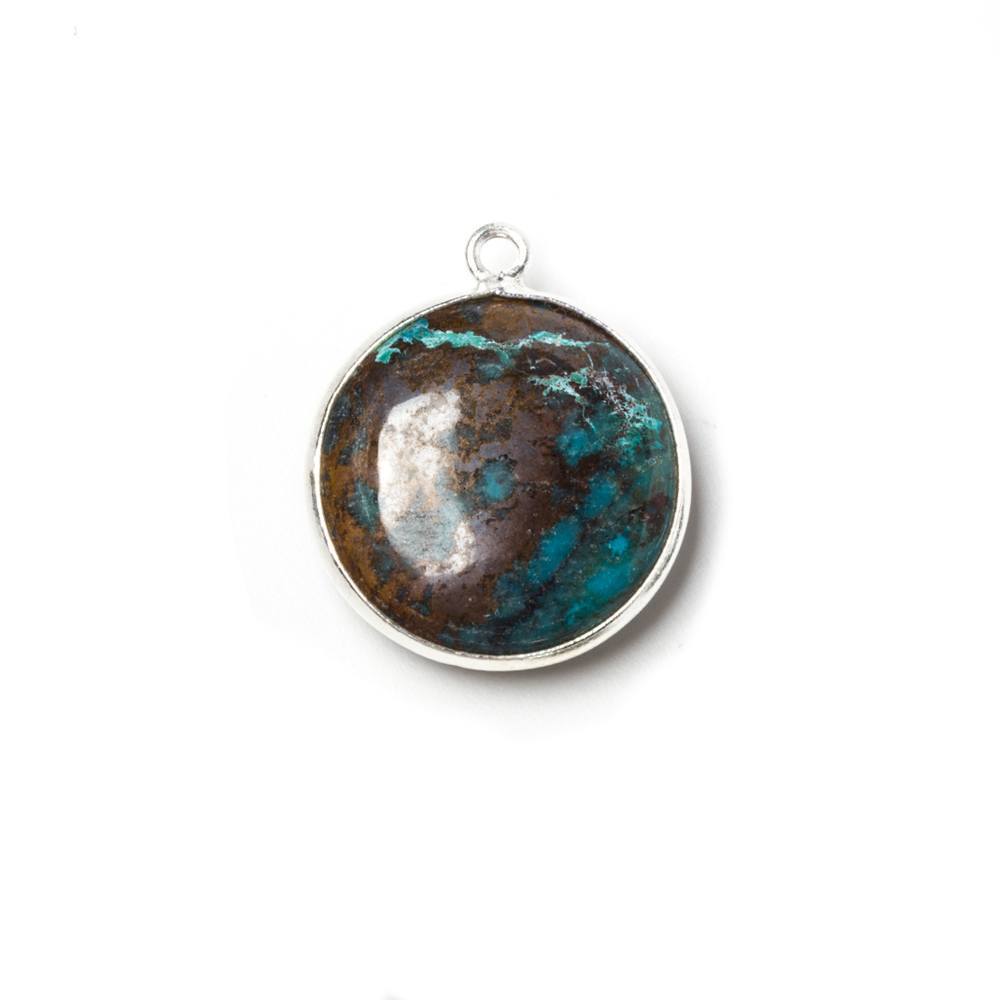 17mm Silver Bezeled Chrysocolla plain coin Pendant 1 piece - Beadsofcambay.com