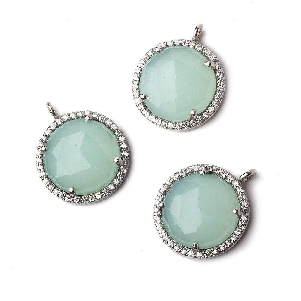 17mm Silver CZ Bezel Seafoam Chalcedony Coin Pendant 1 piece - Beadsofcambay.com