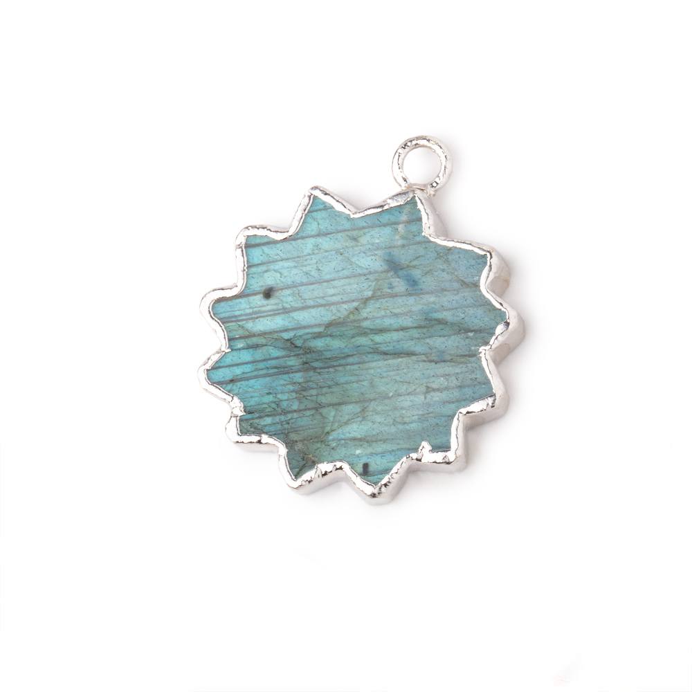 17mm Silver Leafed Labradorite Star Burst Focal Pendant 1 piece - Beadsofcambay.com
