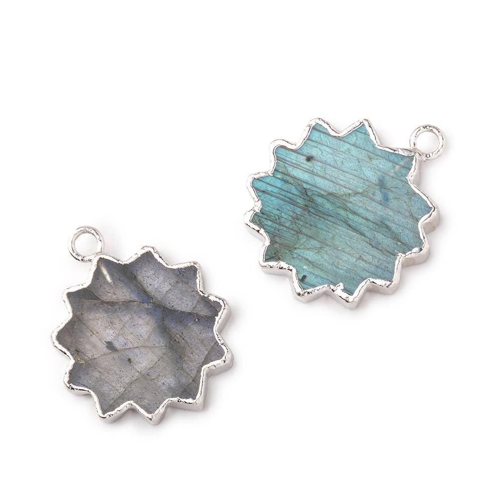 17mm Silver Leafed Labradorite Star Burst Focal Pendant 1 piece - Beadsofcambay.com
