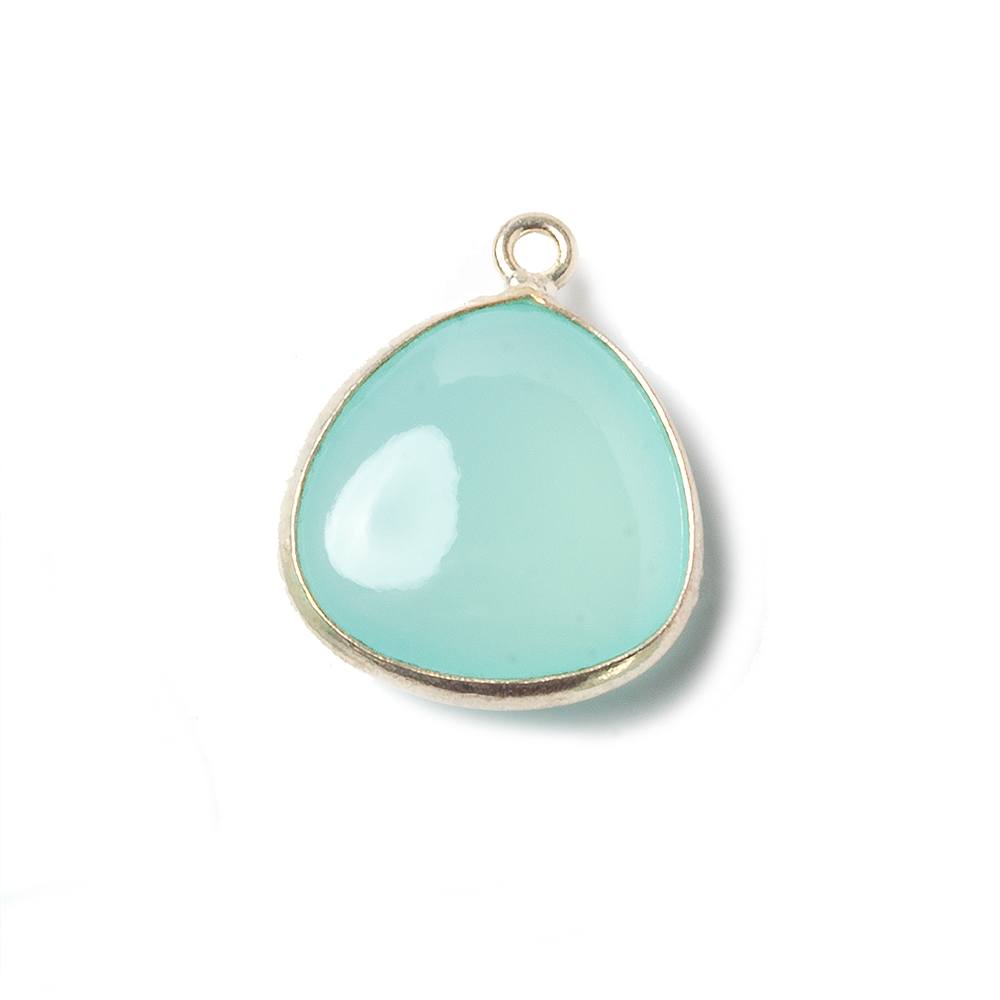 17mm Sterling Silver Bezel SeaBlue Chalcedony triangle Pendant 1 focal bead - Beadsofcambay.com