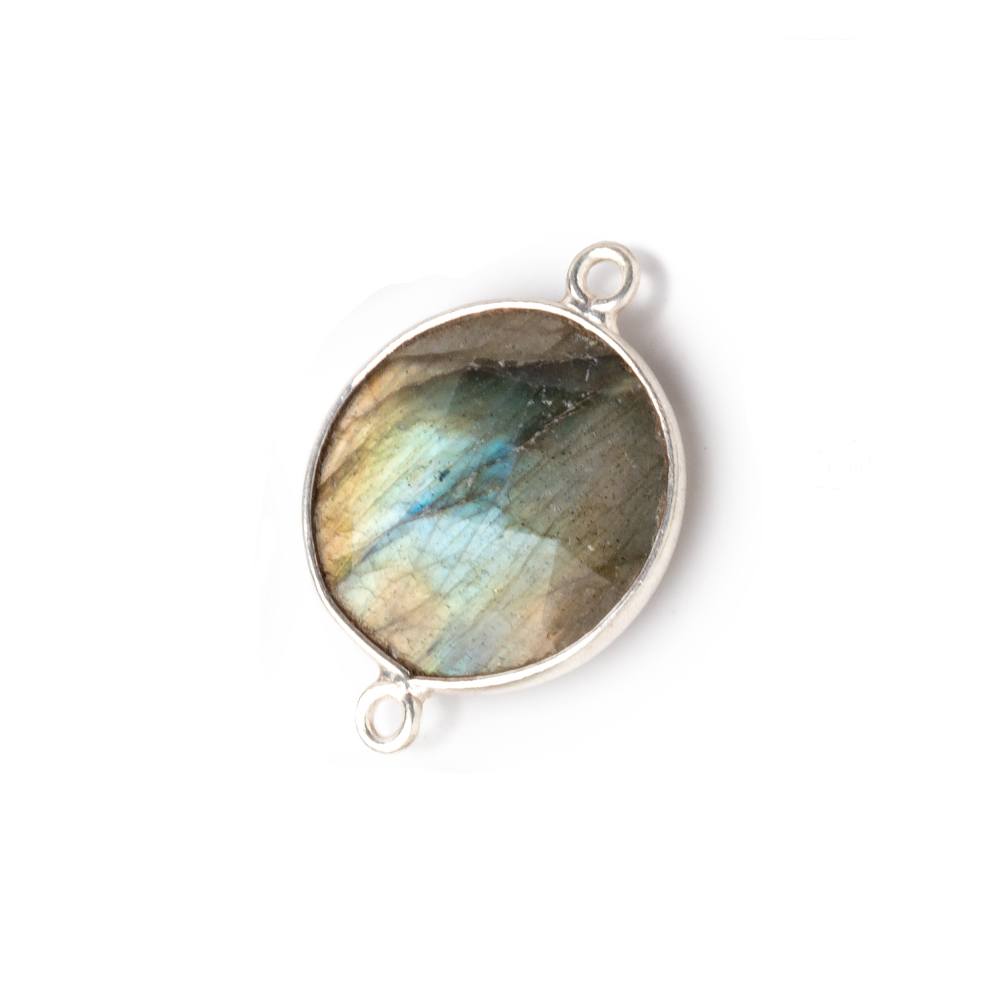 17mm Sterling Silver Bezeled Labradorite Faceted Coin Connector 1 piece - Beadsofcambay.com