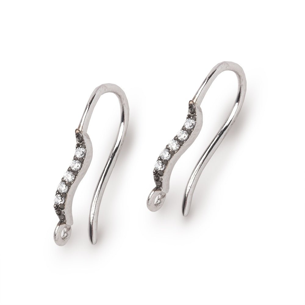 17mm Two Tone Sterling Silver CZ Earwire Set of 2 pieces - Beadsofcambay.com
