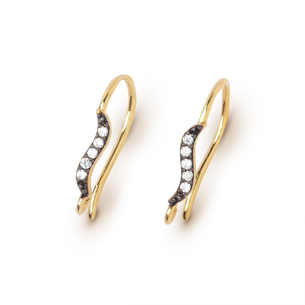 17mm Two Tone Vermeil CZ Earwire Set of 2 pieces - Beadsofcambay.com