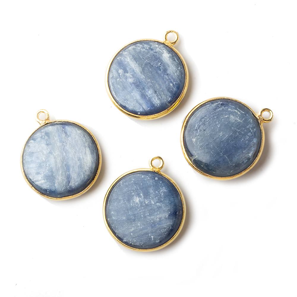 17mm Vermeil Bezel Blue Kyanite plain coin Pendant 1 piece - Beadsofcambay.com