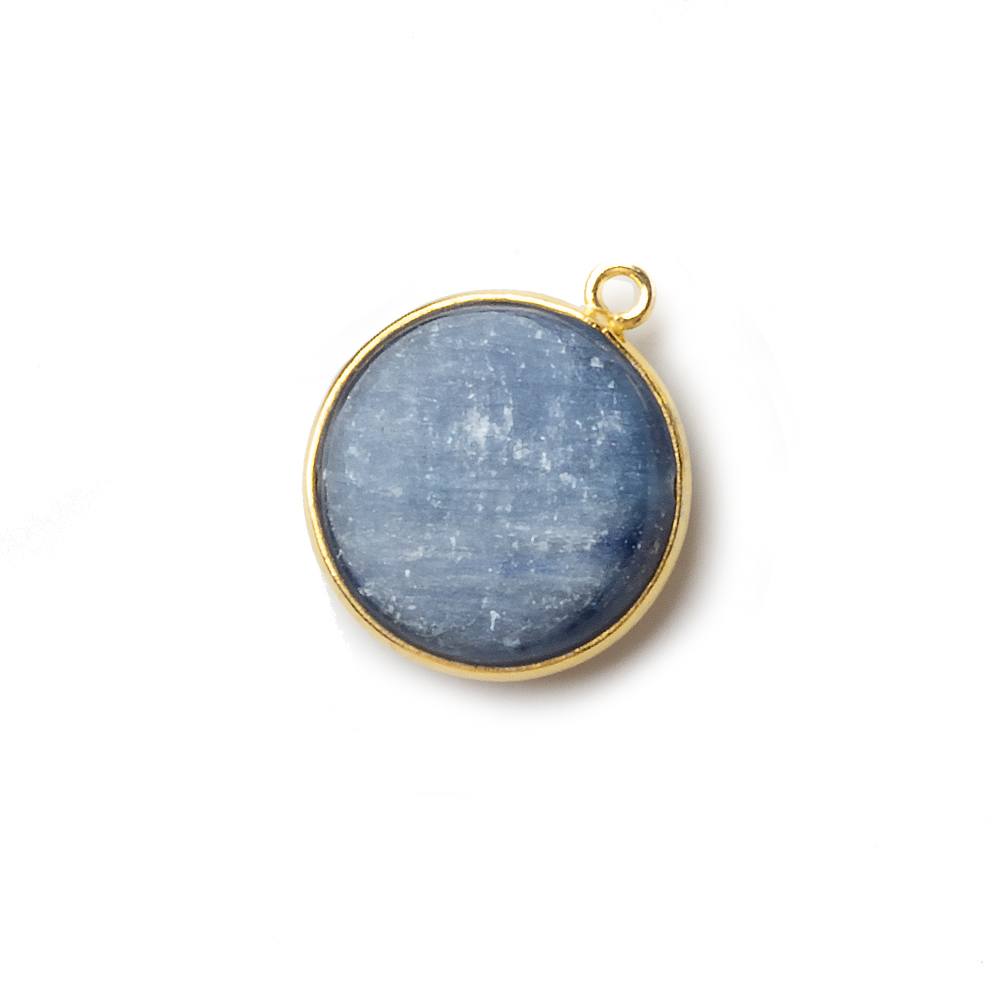 17mm Vermeil Bezel Blue Kyanite plain coin Pendant 1 piece - Beadsofcambay.com