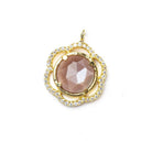 17mm Vermeil Bezel CZ & Chocolate Moonstone Floral Coin Pendant 1 focal beads - Beadsofcambay.com