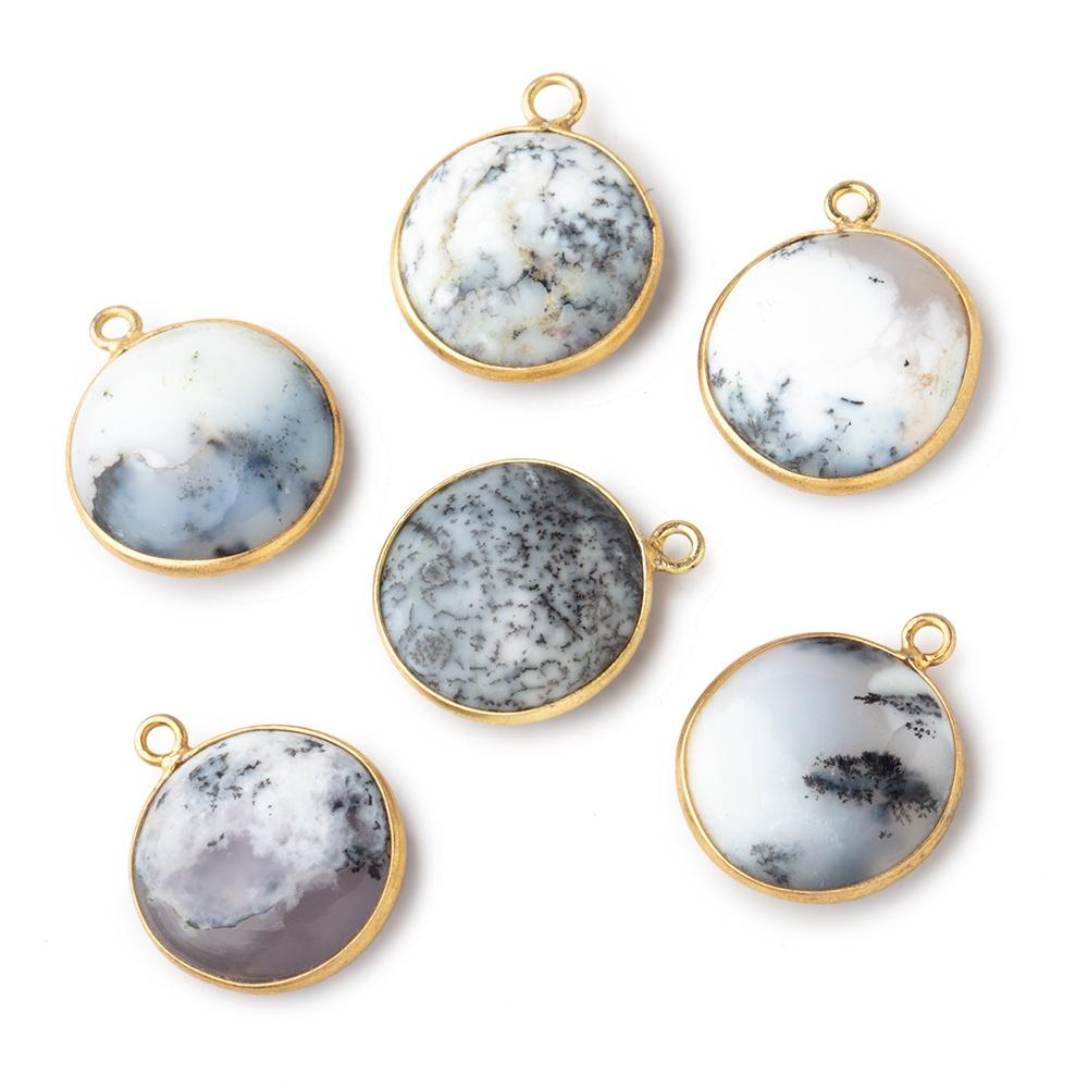 17mm Vermeil Bezel Dendritic Opal Plain Coin Pendant 1 piece - Beadsofcambay.com