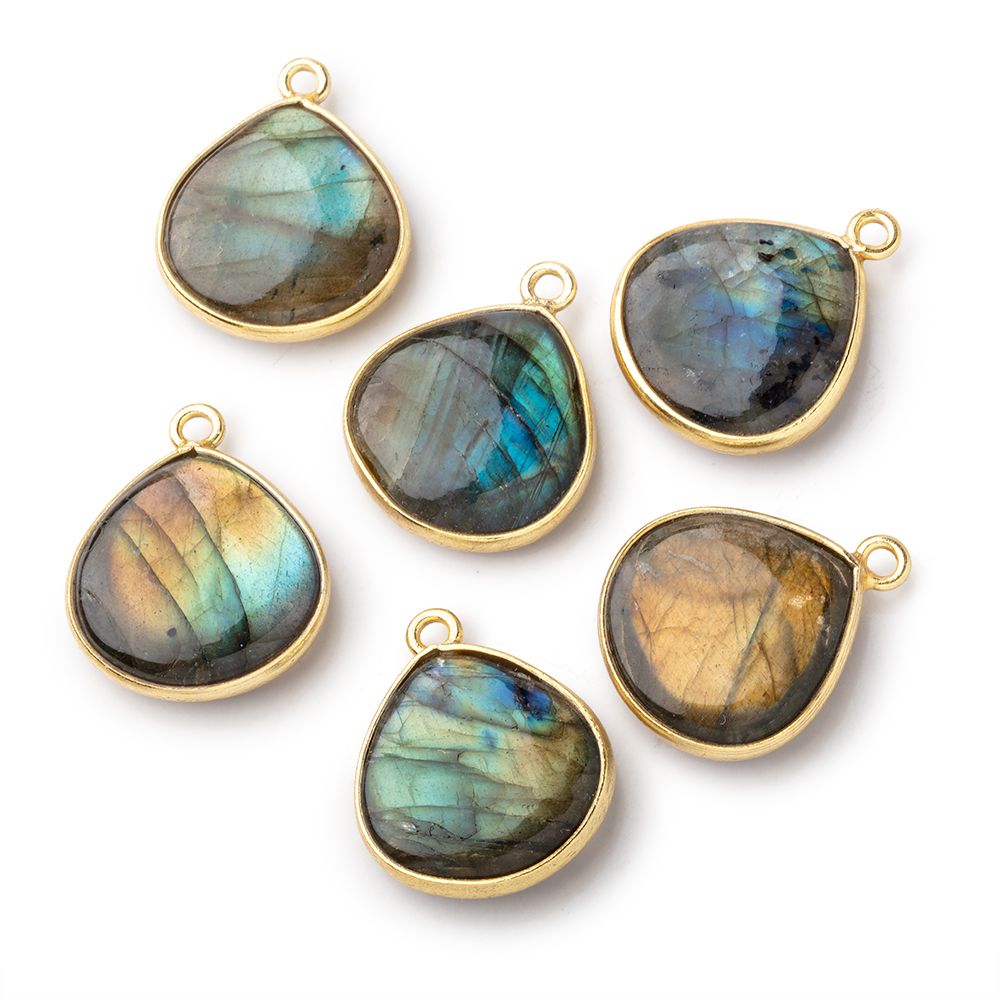 17mm Vermeil Bezel Labradorite Plain Heart Pendant 1 piece - Beadsofcambay.com