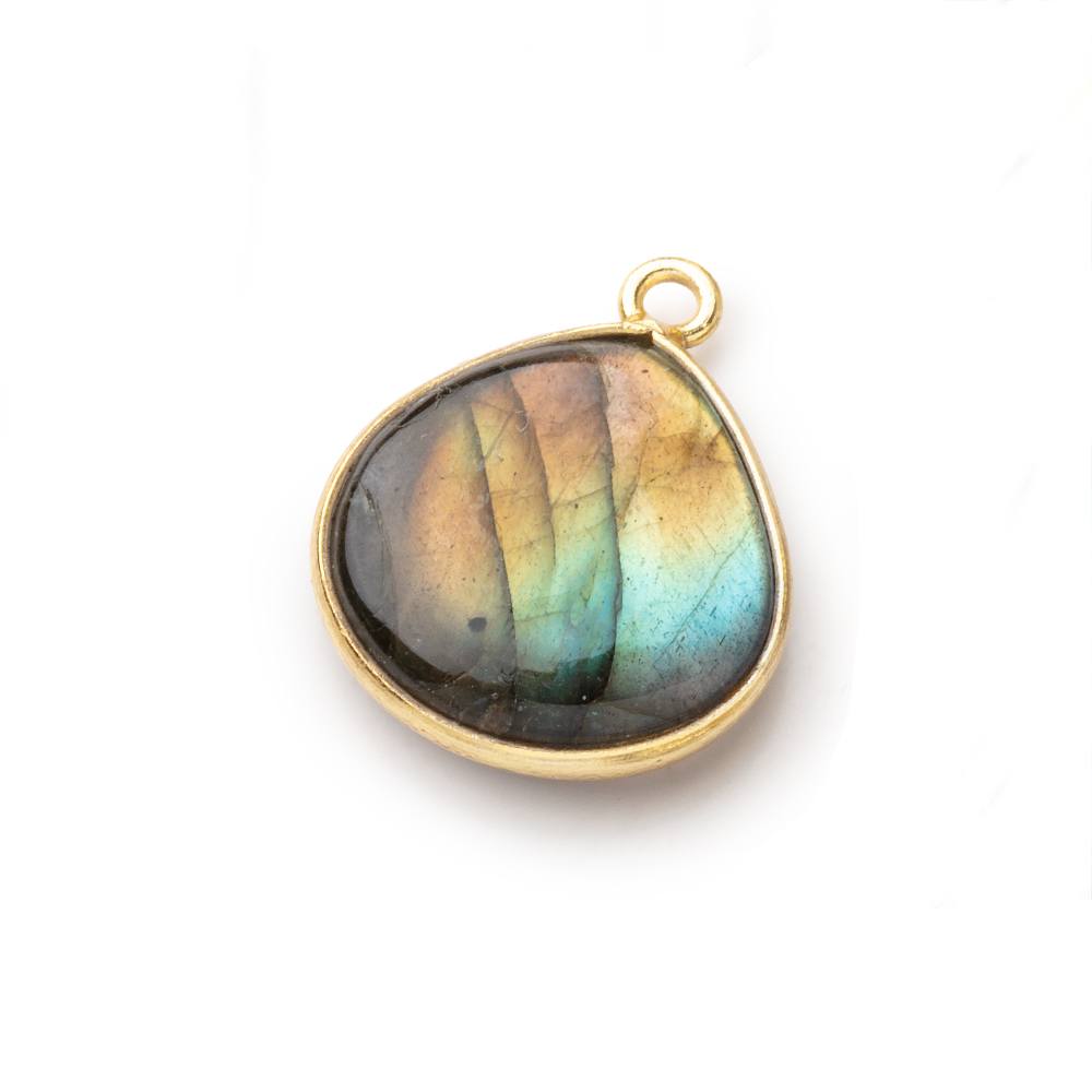 17mm Vermeil Bezel Labradorite Plain Heart Pendant 1 piece - Beadsofcambay.com