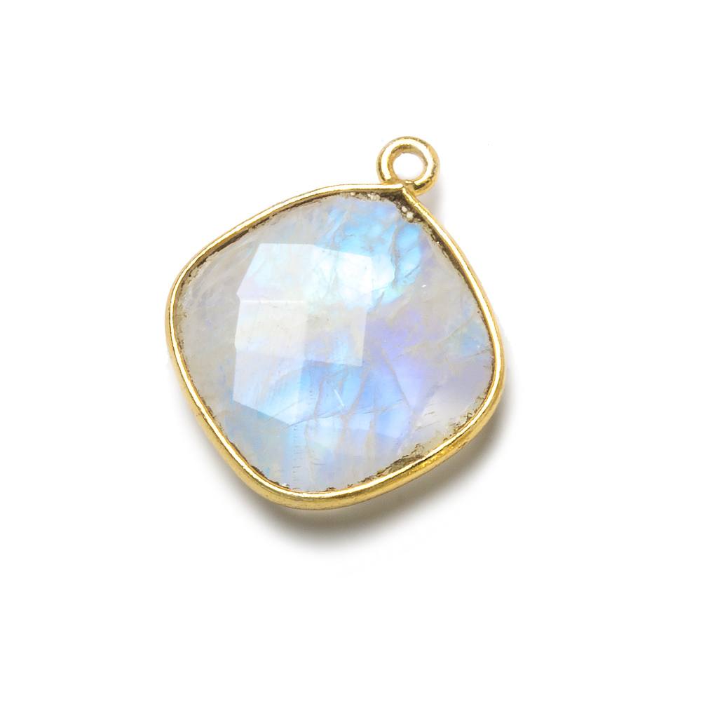 19mm Vermeil Bezel Rainbow Moonstone faceted cushion Pendant 1 piece - Beadsofcambay.com