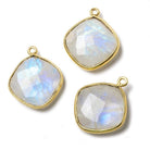 19mm Vermeil Bezel Rainbow Moonstone faceted cushion Pendant 1 piece - Beadsofcambay.com