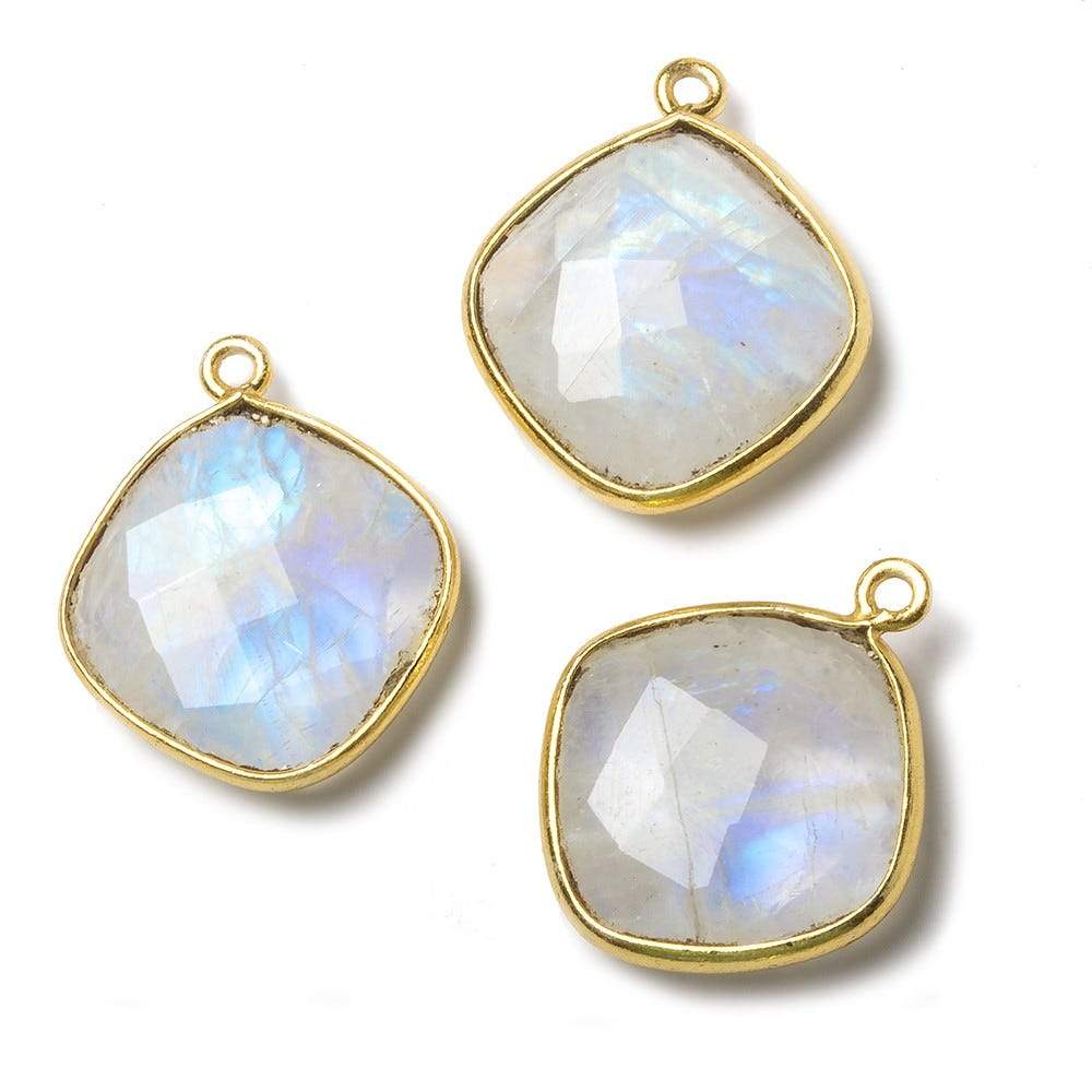 19mm Vermeil Bezel Rainbow Moonstone faceted cushion Pendant 1 piece - Beadsofcambay.com