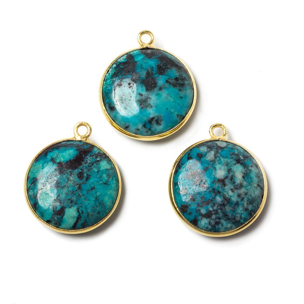 17mm Vermeil Bezeled Chrysocolla plain coin Pendant 1 piece - Beadsofcambay.com