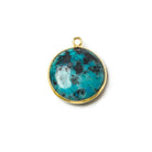17mm Vermeil Bezeled Chrysocolla plain coin Pendant 1 piece - Beadsofcambay.com