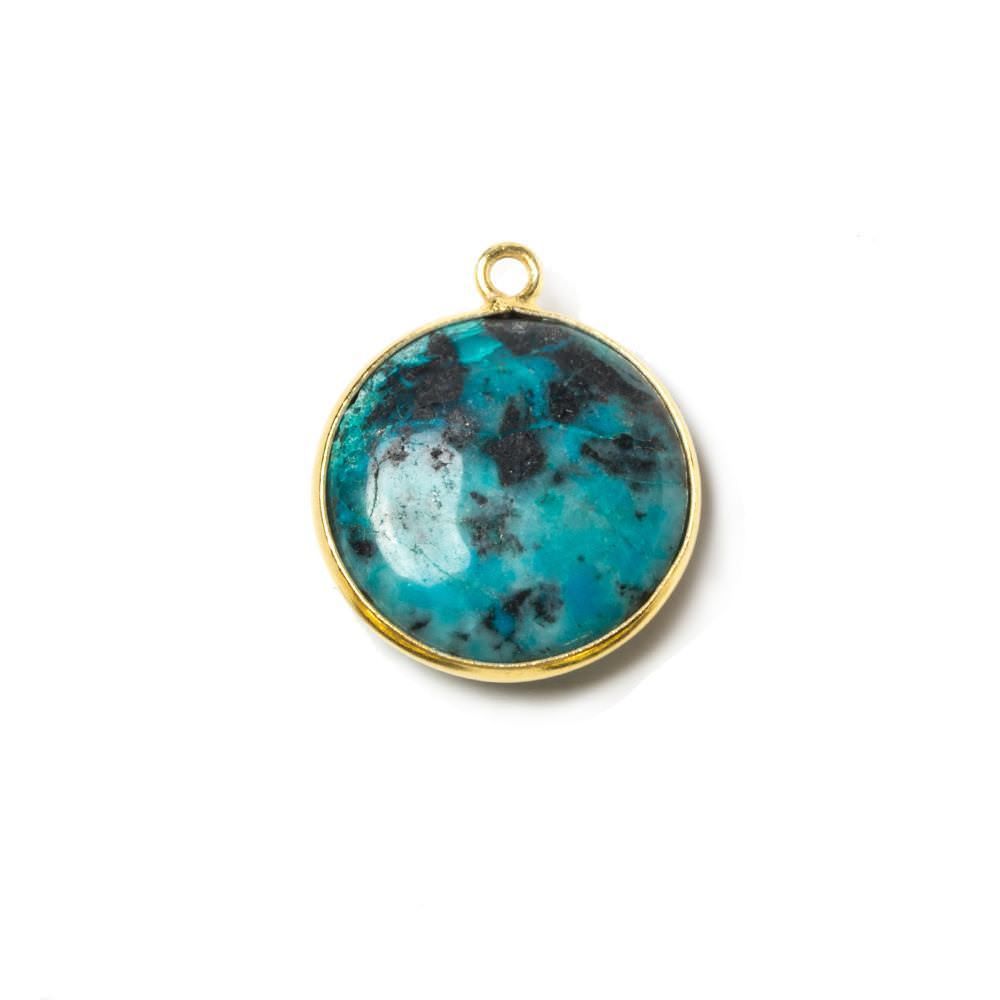 17mm Vermeil Bezeled Chrysocolla plain coin Pendant 1 piece - Beadsofcambay.com