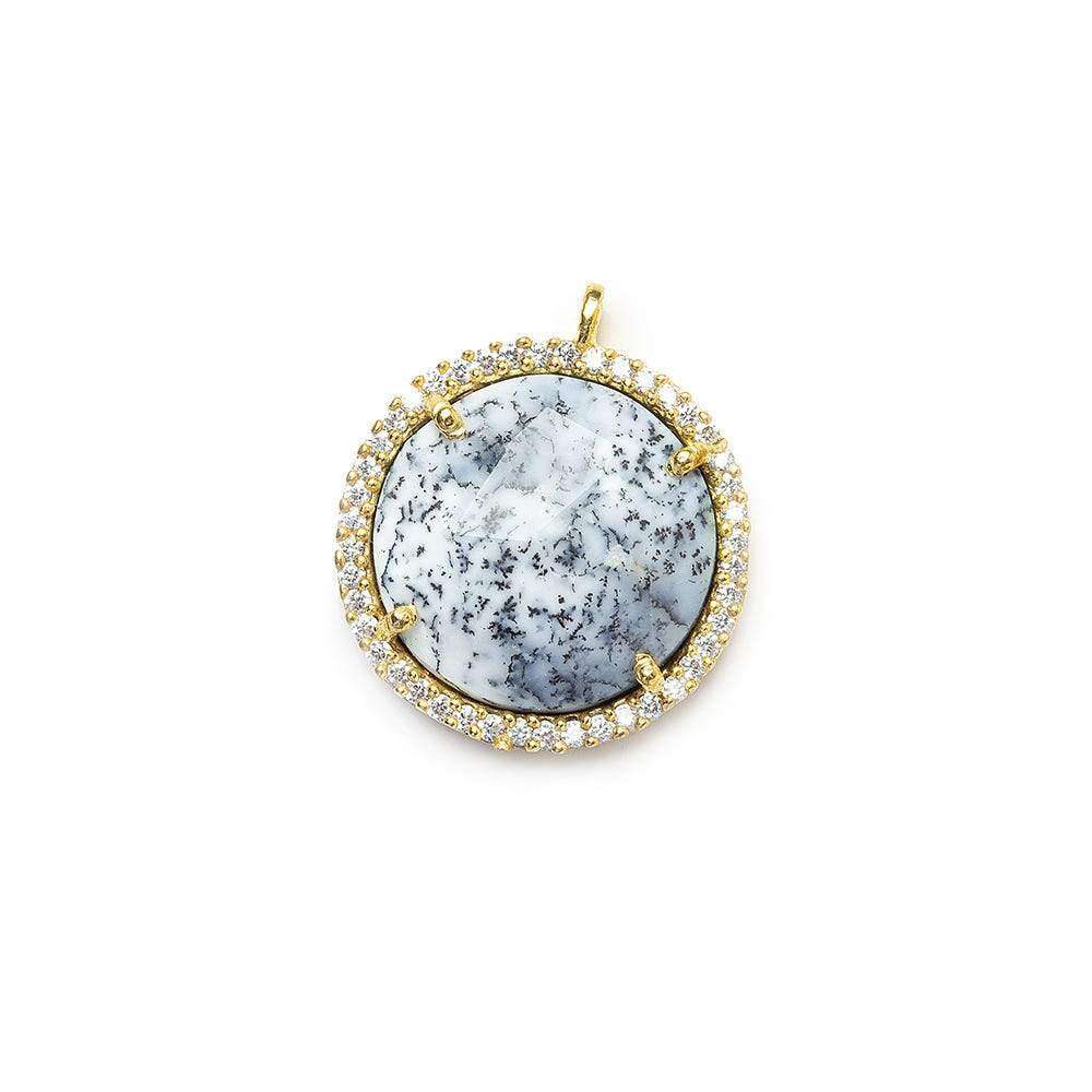17mm Vermeil CZ Bezel & Dendritic Opal faceted coin Pendant 1 piece - Beadsofcambay.com