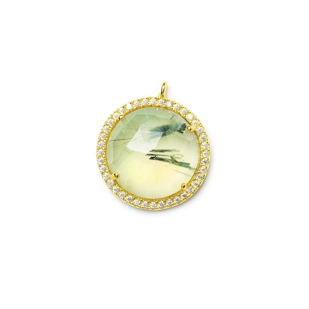17mm Vermeil CZ Bezel & Prehnite faceted coin Pendant 1 piece - Beadsofcambay.com