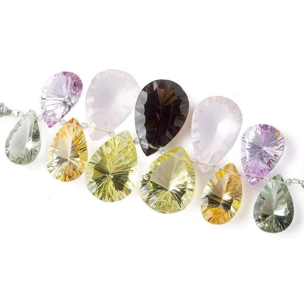 17x10-23x15mm Multi-Gemstone Concave Faceted Pear Beads 11 pieces AAA - Beadsofcambay.com