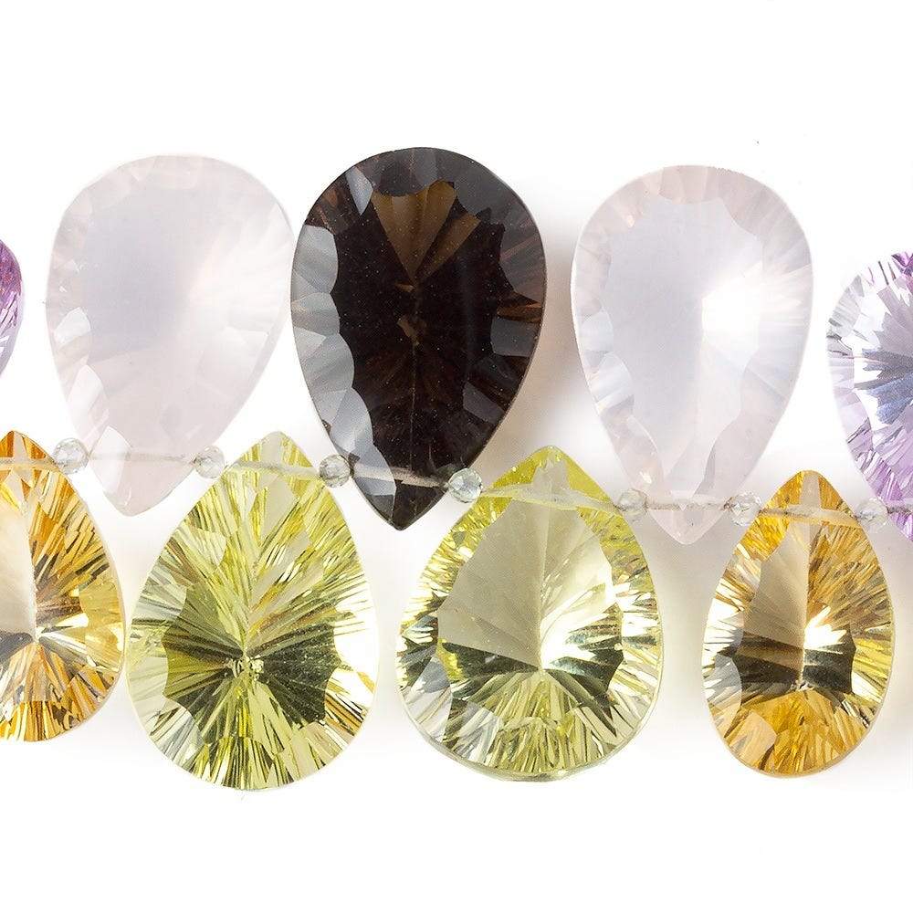 17x10-23x15mm Multi-Gemstone Concave Faceted Pear Beads 11 pieces AAA - Beadsofcambay.com